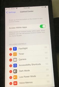 iphone 13SE Control Center screen.JPG